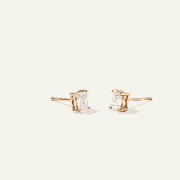 Quince 14k Gold Lab Grown Diamond Emerald Solitaire Studs - Picture 2 of 16